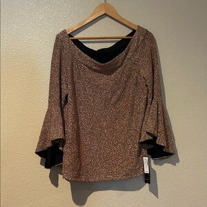 dressbarn Gold Sparkle Cowl Neck Top with Bell Sleeves